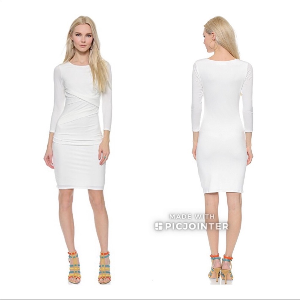 Velvet Jersey ruched fitted dress white